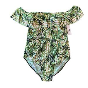 Island Pearls Bamboo Print off the shoulder one piece swimsuit size 22 NWT